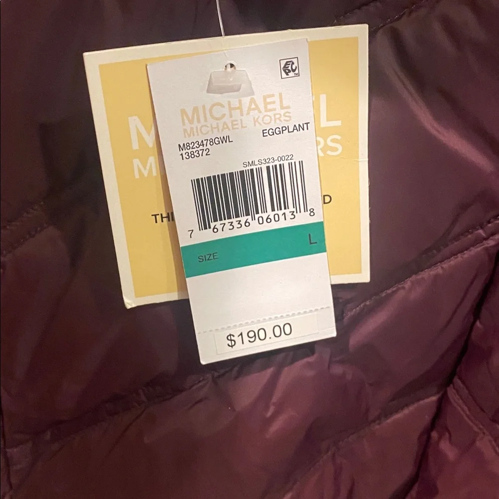 NEW Michael Kors Quilted Hooded Puffer Jacket - EGGPLANT - Picture 6 of 6